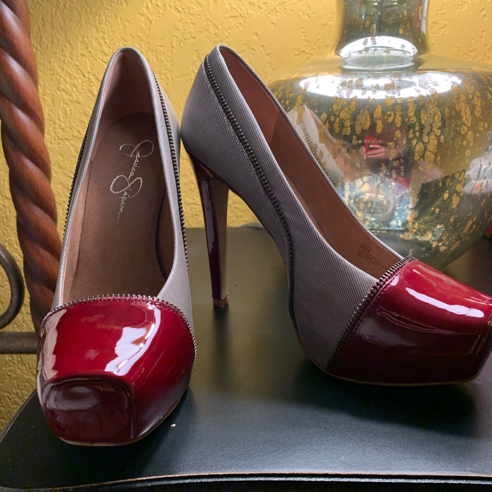 Jessica Simpson square toed Patton red stilettos